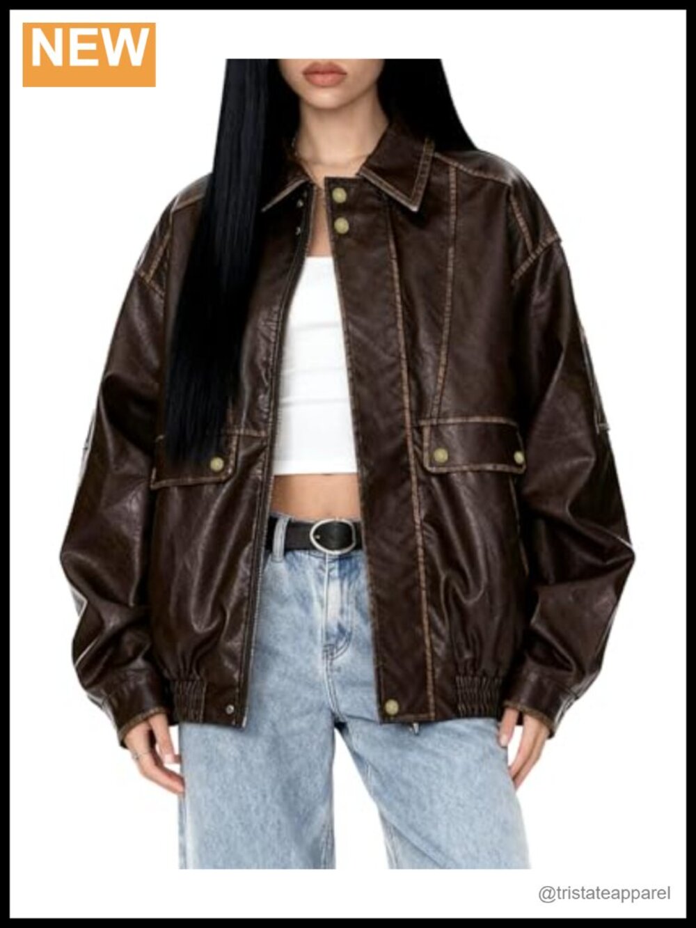 Oversized Faux Leather Motorcycle Jacket Y2K Vintage Punk Plus Size